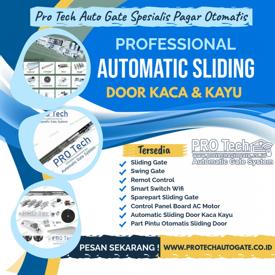 Pintu Otomatis Sliding Door Kaca & Kayu 125A untuk Rumah Modern